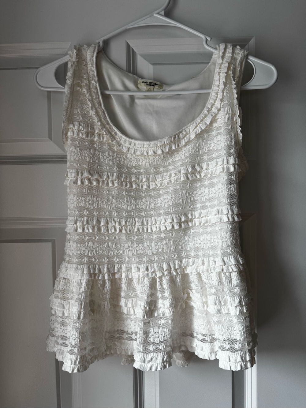 Max Studio Cream Lace Ruffle Peplum Tank